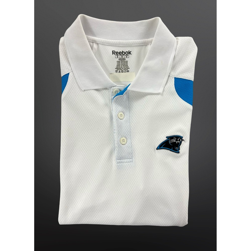 Reebok Carolina Panthers NFL Mens M Polo Shirt White PlayDry Vintage Y2K